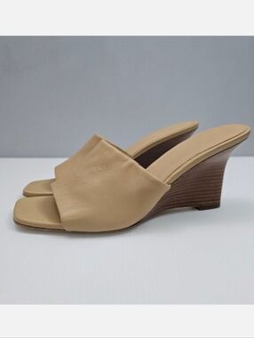 Vince Pia Wedge Slide Sandal Womens 10 Tan Leather Neutral Designer Summer Heel